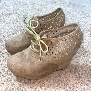 Tan Suede Wild Diva Booties, Size 7